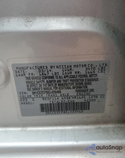 2014 Nissan Versa Note S z USA, uszkodzony, nr VIN 3N1CE2CP8EL425465